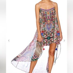 Camilla Silk Mini Dress with Long Overlay Kalbelia Queen Print NWOT